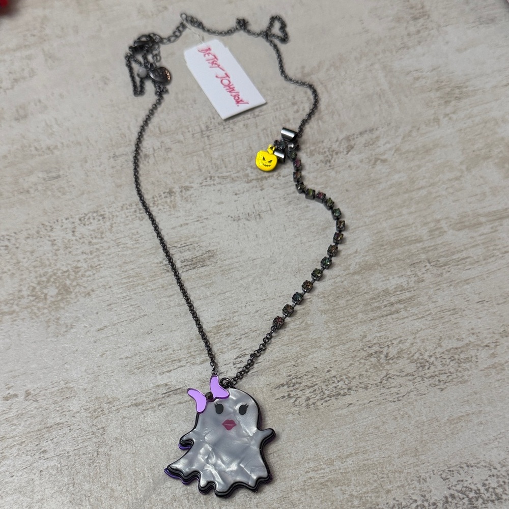 Betsey Johnson Ghost Necklace with Purple Bow
